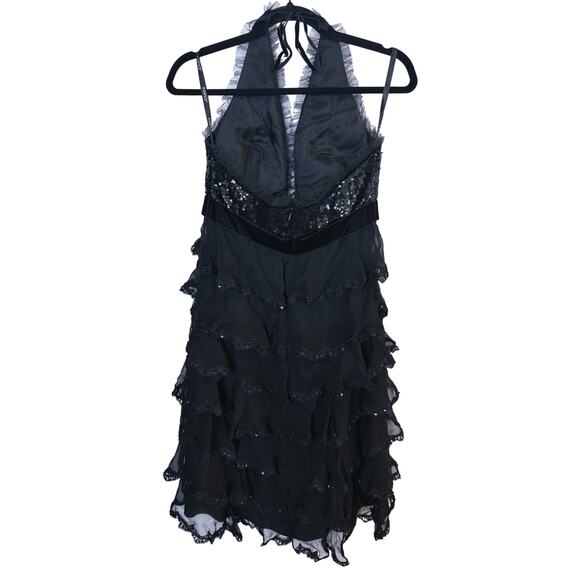 Jovani Black Sequin Beaded Tiered Halter Gown Dress 6 Empire Evening Hollywood - Picture 6 of 8
